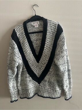 Courtney Rhodes Black and White Marled V-Neck Sweater